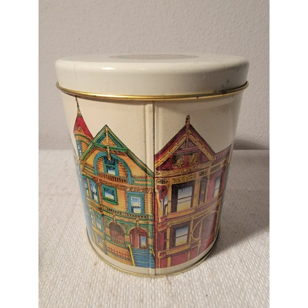 Ballonoff Victorian Homes Metal Tin Cookie Canister Cleveland Ohio Vintage EMPTY